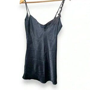 La Senza Y2K navy satin slip with embroidered details S
